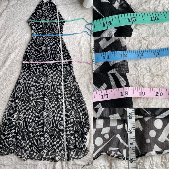 Cache geometric mesh maxi dress sheer Tadashi vintage 90s prom formal cocktail S - Picture 5 of 15